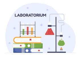 laboratorium mit der leitung von wissenschaftlichen forschungen, experimenten und messungen in einem labor in handgezeichneten vorlagenillustrationen der flachen karikatur vektor