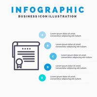 certifikat prestation grader tilldela blå infographics mall 5 steg vektor linje ikon mall