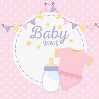 baby shower rosa kort med baby ikoner vektor