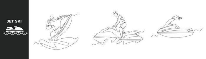 einzelne linie zeichnung reiten jet ski set konzept. Sportler reiten und springen Jetski und Jetski-Ikone. ununterbrochene Linie zeichnen grafische Vektorillustration des Designs. vektor