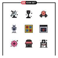 redigerbar vektor linje packa av 9 enkel fylld linje platt färger av lådor teknologi sjukvård bot android redigerbar vektor design element