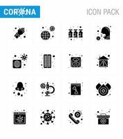 Corona-Virus-Krankheit 16 solides Glyphen-Schwarz-Icon-Pack saugt als krankes Gesundheitswesen-Virus Covid-Impfstoff Virus-Coronavirus 2019nov-Krankheitsvektor-Designelemente vektor