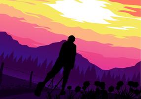 Sunset Nordic Walking Free Vector