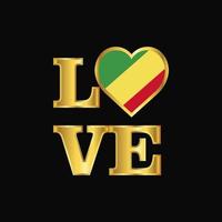 kärlek typografi republik av de kongo flagga design vektor guld text