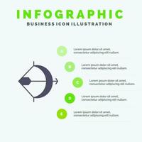 zielen bogenschießen pfeil bogen schießen solide symbol infografiken 5 schritte präsentation hintergrund vektor