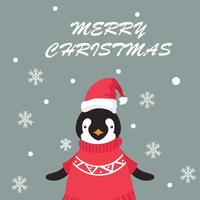 glad jul hälsning kort med söt pingvin tecknad serie karaktär vektor