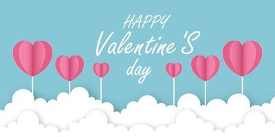 illustration av kärlek och valentine dag med hjärta i moln papper skära stil. vektor