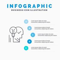 kreativ hjärna aning ljus Glödlampa sinne personlig kraft Framgång linje ikon med 5 steg presentation infographics bakgrund vektor