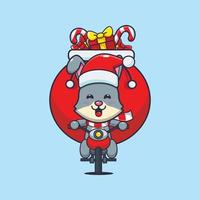 söt kanin bärande jul gåva med motorcykel. söt jul tecknad serie illustration. vektor