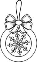 Vektor-Schwarz-Weiß-Illustration eines Weihnachtsbaum-Spielzeugs. festliche Illustration mit einem Weihnachtsbaum-Spielzeug mit einem schönen Muster. geeignet für weihnachtliche Gestaltung und Färbung, Werbung, Postkarten vektor