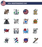 packung mit 16 usa unabhängigkeitstag feier flach gefüllte linien zeichen und 4. juli symbole wie independece drink washington cole usa editierbare usa day vektor design elemente