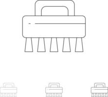 Bürstenreinigungsset Symbolsatz für fette und dünne schwarze Linien vektor