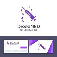 kreative visitenkarte und logo-vorlage injektionsspritze impfstoffbehandlung vektorillustration vektor