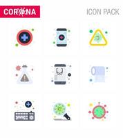coronavirus medvetenhet ikon 9 platt Färg ikoner ikon inkluderad mobil sjukvård sjukdom hälsa labb viral coronavirus 2019 nov sjukdom vektor design element