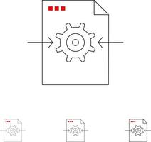 Datei Zahnradeinstellung Pfeil Fett und dünne schwarze Linie Symbolsatz vektor