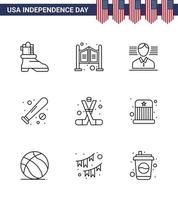 stock vektor ikon packa av amerikan dag 9 linje tecken och symboler för sporter hockey amerikan USA fladdermus redigerbar USA dag vektor design element