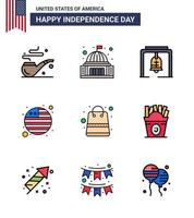 uppsättning av 9 USA dag ikoner amerikan symboler oberoende dag tecken för paket väska varna internationell flagga Land redigerbar USA dag vektor design element