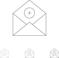 Hinzufügen von Addmail-Kommunikations-E-Mail-Mail-Icon-Set mit fetten und dünnen schwarzen Linien vektor