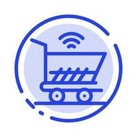 Trolley Cart Wifi Shopping blau gepunktete Linie Symbol Leitung vektor