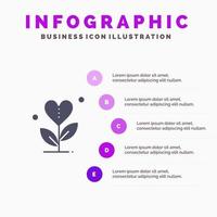 dankbarkeit wachsen wachstum herz liebe solide symbol infografiken 5 schritte präsentation hintergrund vektor