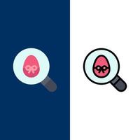 Suche Ei Ostern Urlaub Symbole flach und Linie gefüllt Icon Set Vektor blauen Hintergrund