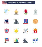 Usa Happy Independence Day Piktogrammsatz von 16 einfachen Wohnungen der Flagge Usa-Blume Trinkflasche editierbare Usa-Tag-Vektordesign-Elemente vektor