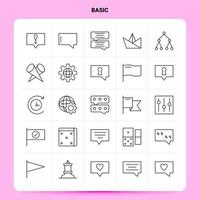 Umriss 25 Basic Icon Set Vektor Linienstil Design schwarze Icons Set lineares Piktogrammpaket Web und mobile Geschäftsideen entwerfen Vektorillustration