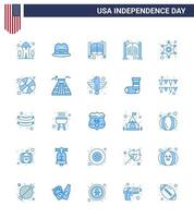 4. juli usa glücklicher unabhängigkeitstag symbol symbole gruppe von 25 modernen blues of ball polizeischild türen star men editierbare usa tag vektor design elemente