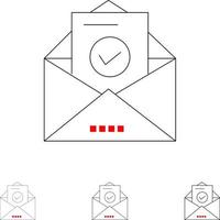 post e-post kuvert utbildning djärv och tunn svart linje ikon uppsättning vektor