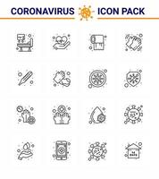 einfacher Satz von covid19-Schutzblau 25-Icon-Pack-Icons inklusive Thermometer Fieber Gewebepflege Waschen viraler Coronavirus 2019nov-Krankheitsvektor-Designelemente vektor