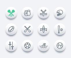 Symbole für Sport- und Spiellinien, Baseball, Feldhockey, Fechten, Lacrosse, Fußball vektor