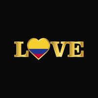 goldene liebe typografie kolumbien flaggendesignvektor vektor