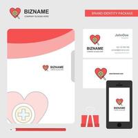 hjärta företag logotyp fil omslag besöker kort och mobil app design vektor illustration