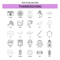 Thanksgiving Line Icon Set 25 gestrichelter Umrissstil vektor