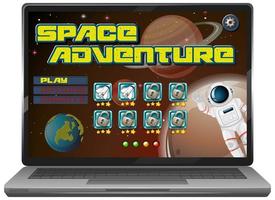 Weltraum-Abenteuer-Missionsspiel auf dem Laptop-Bildschirm vektor