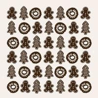 Lebkuchen, Malbuch für Postkarten, Boho-Muster, Männchen, Weihnachtsbaum, Kranz, festliche Stimmung, Illustration auf cremefarbenem Hintergrund vektor