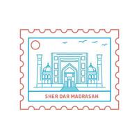 sher dar madrasah briefmarke blaue und rote linie stil vektorillustration vektor