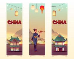 Kina och kinesisk kultur vertikal banderoller uppsättning vektor