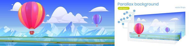 Parallax-Spielhintergrund mit Heißluftballons vektor