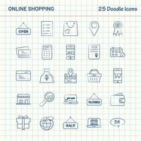 Online-Shopping 25 Doodle-Symbole handgezeichnetes Business-Icon-Set vektor