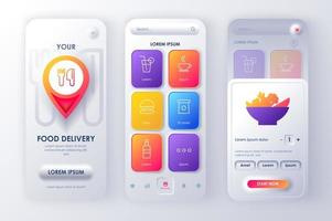 Lieferung Lebensmittel einzigartiges neomorphes Design-Kit vektor
