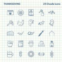 Thanksgiving 25 Doodle-Symbole handgezeichnetes Business-Icon-Set vektor