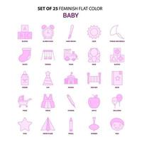 Satz von 25 feminischen Baby-Flat-Color-Rosa-Icon-Set vektor