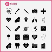 Medizinische solide Glyphensymbole für Infografiken, mobiles Uxui-Kit und Druckdesign umfassen Zähne, Mund, Zahnarzt, medizinischer Blutdruck, Arzt, Arzt, Eps 10, Vektor