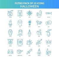 25 grüne und blaue Futuro Halloween Icon Pack vektor