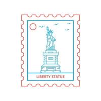 Freiheitsstatue Briefmarke blaue und rote Linie Stil Vektor Illustration