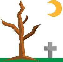 död- träd kyrkogård natt träd halloween - platt ikon vektor