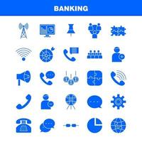 Banking solides Glyphen-Symbol für Webdruck und mobiles Uxui-Kit wie weltweites Online-Shopping-Telefon Telefon-Chat Telefon-Mail-Piktogramm-Paketvektor vektor