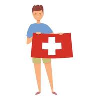 pojke med schweiz flagga ikon tecknad serie vektor. söt unge vektor