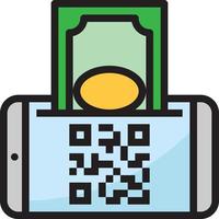 mobil betalning qr koda betalning kontanter bank - fylld översikt ikon vektor